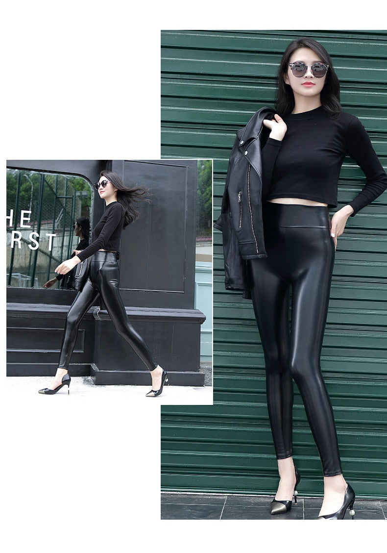 High Waist Leather Leggings for Women Black Light&Matt Thin&Thick Femme Fitness PU Leggings Sexy Push Up Slim Pants