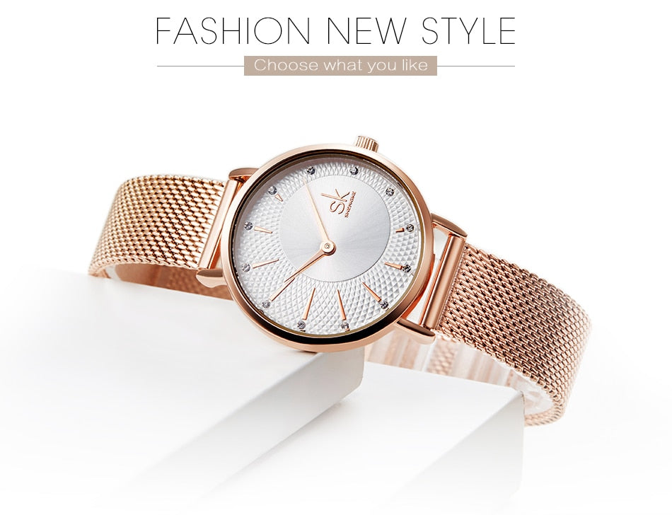 Shengke Quartz Watch Women Mesh Stainless Steel Watchband Casual Wristwatch Japan Movement Bayan Kol Saati Reloj Mujer 2019
