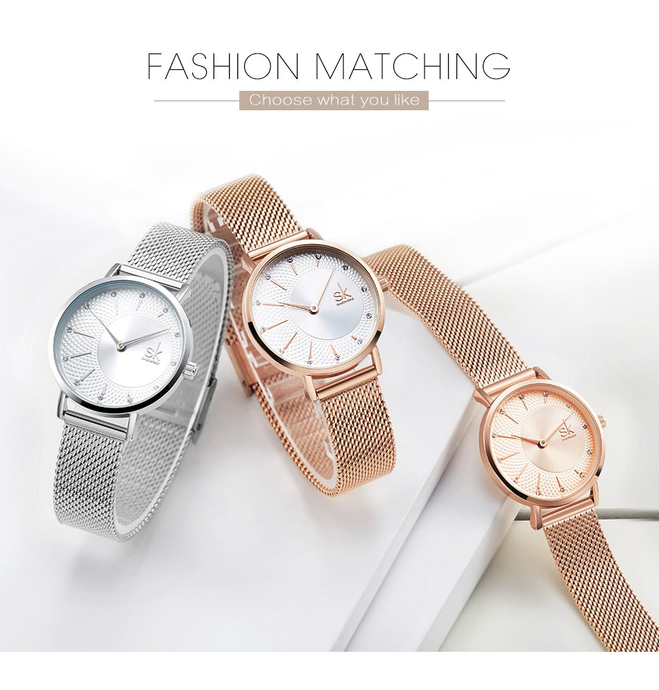 Shengke Quartz Watch Women Mesh Stainless Steel Watchband Casual Wristwatch Japan Movement Bayan Kol Saati Reloj Mujer 2019
