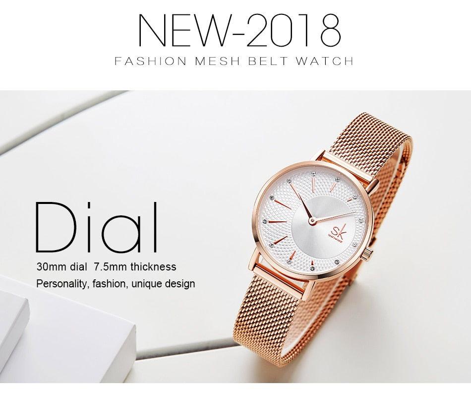 Shengke Quartz Watch Women Mesh Stainless Steel Watchband Casual Wristwatch Japan Movement Bayan Kol Saati Reloj Mujer 2019