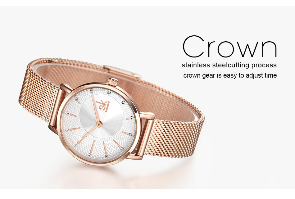Shengke Quartz Watch Women Mesh Stainless Steel Watchband Casual Wristwatch Japan Movement Bayan Kol Saati Reloj Mujer 2019