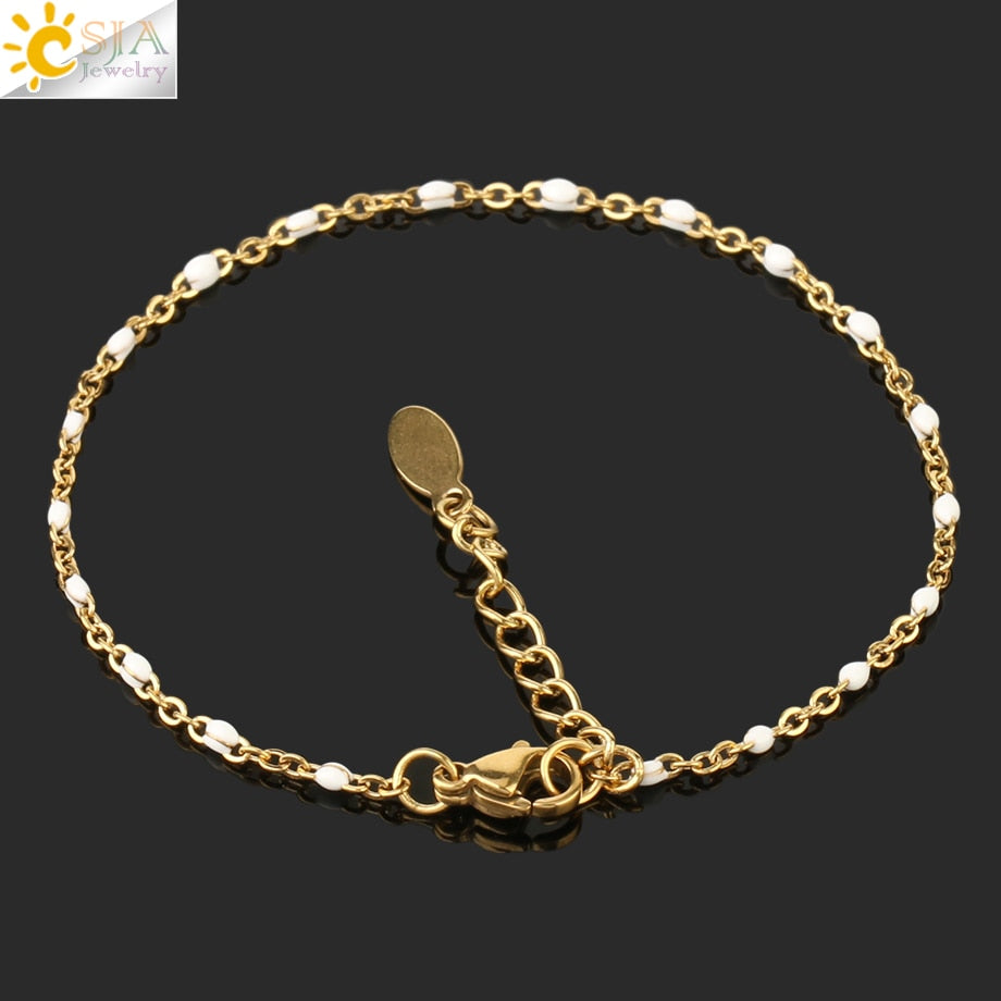 CSJA Luxury Stainless Steel Bracelets for Woman Golden Color Link Chain Beads Ladies Bracelet Femme 2021 Jewelry Pulseira S570