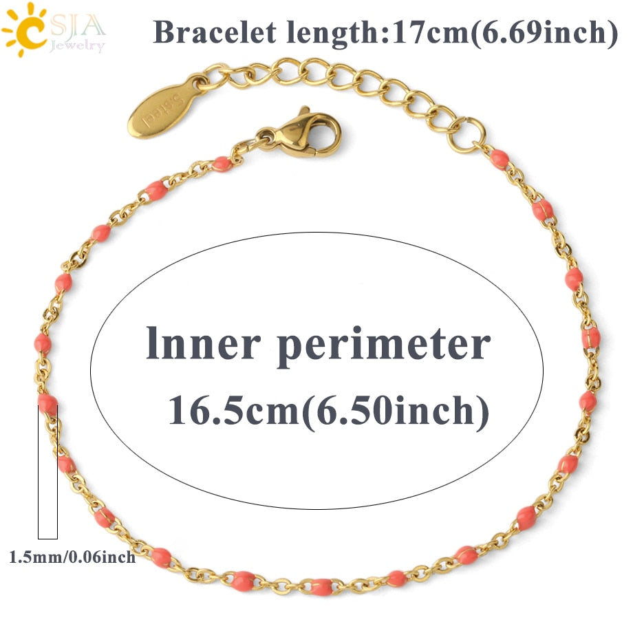 CSJA Luxury Stainless Steel Bracelets for Woman Golden Color Link Chain Beads Ladies Bracelet Femme 2021 Jewelry Pulseira S570