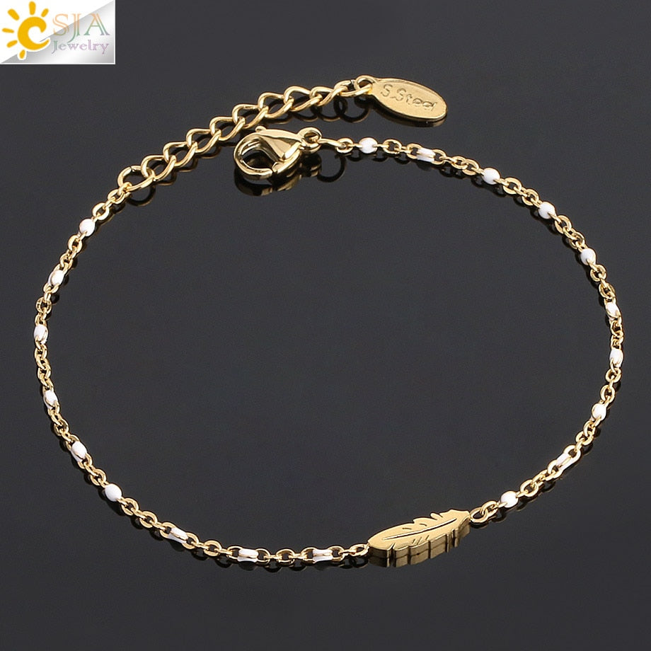 CSJA Luxury Stainless Steel Bracelets for Woman Golden Color Link Chain Beads Ladies Bracelet Femme 2021 Jewelry Pulseira S570