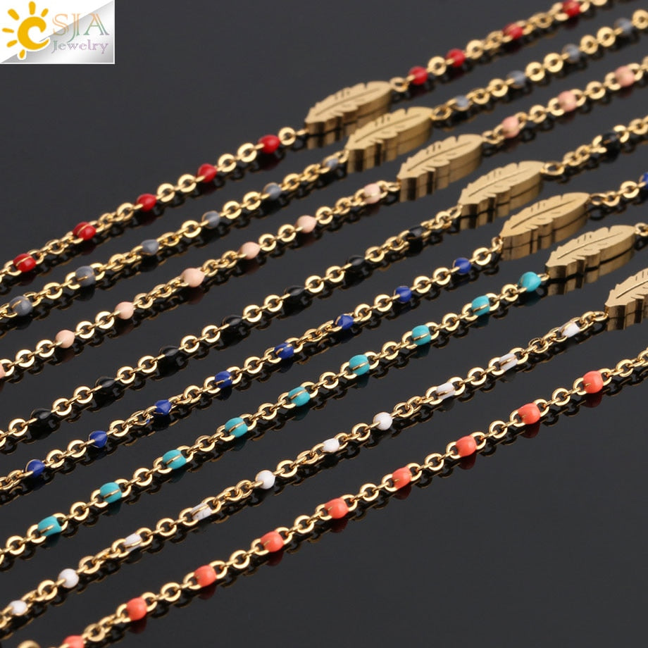 CSJA Luxury Stainless Steel Bracelets for Woman Golden Color Link Chain Beads Ladies Bracelet Femme 2021 Jewelry Pulseira S570