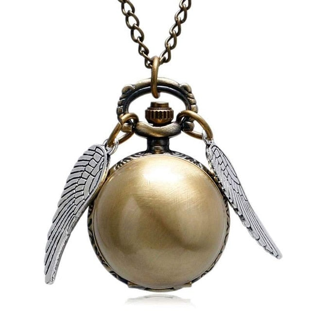 Little Cute Necklace Top Luxury Smooth Golden Snitch Ball Quartz Pocket Watch Pendant with Chain Gifts for Men Women Kids reloj