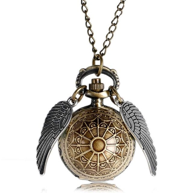 Little Cute Necklace Top Luxury Smooth Golden Snitch Ball Quartz Pocket Watch Pendant with Chain Gifts for Men Women Kids reloj