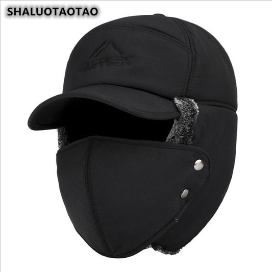 Trend Winter Thermal Bomber Hats Men Women Fashion Ear Protection Face Windproof Ski Cap Velvet Thicken Couple Hat
