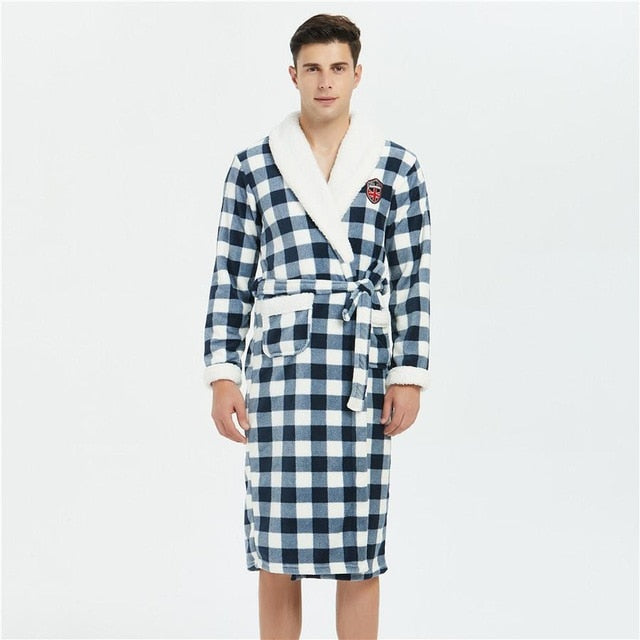 Men Casual Kimono Bathrobe Autumn Winter Flannel Long Robe Thick Warm Sleepwear Plus Size 3XL Nightgown Male Loose Home Wear