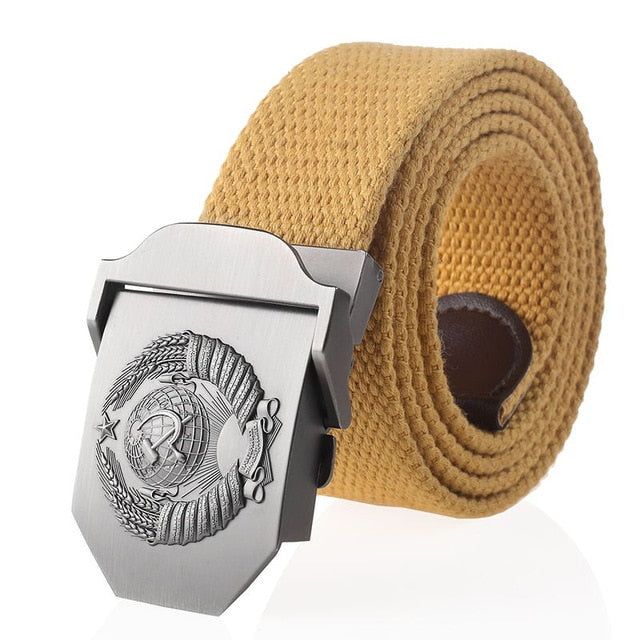 SupSindy New Canvas Belt 3D Soviet National Emblem metal buckle jeans belts for Men CCCP Army Military tactical belts male strap