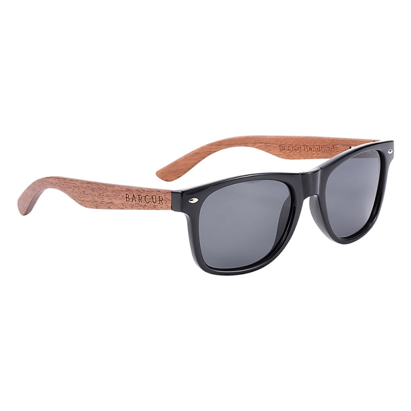 BARCUR Black Walnut Sunglasses Wood Polarized Sunglasses Men Glasses Men UV400 Protection Eyewear Wooden Original Box