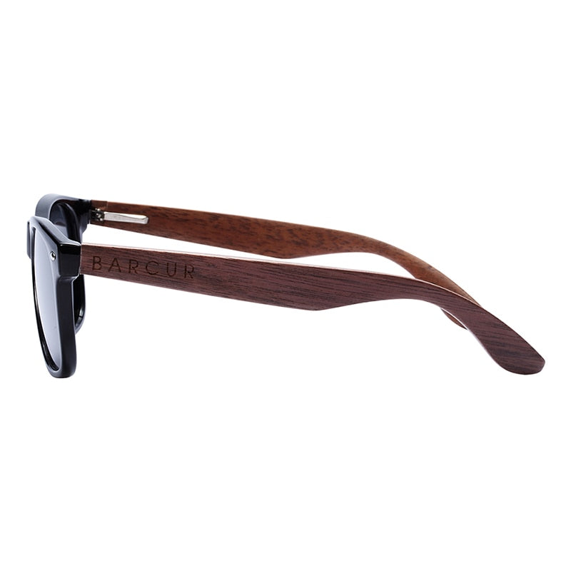 BARCUR Black Walnut Sunglasses Wood Polarized Sunglasses Men Glasses Men UV400 Protection Eyewear Wooden Original Box