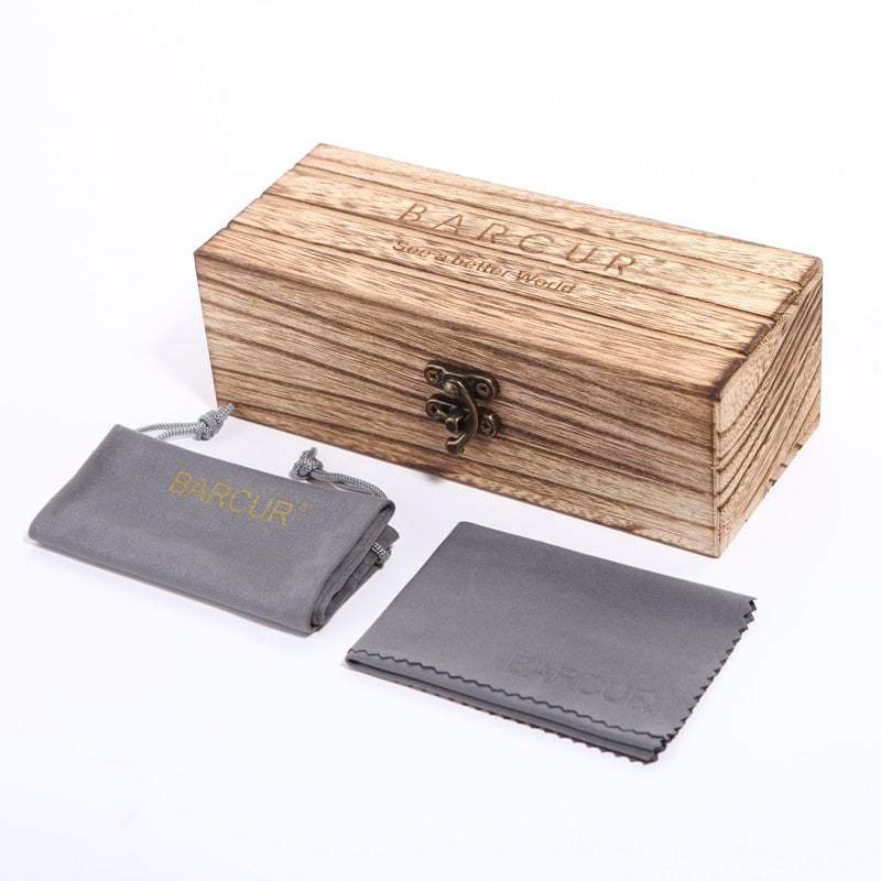 BARCUR Black Walnut Sunglasses Wood Polarized Sunglasses Men Glasses Men UV400 Protection Eyewear Wooden Original Box