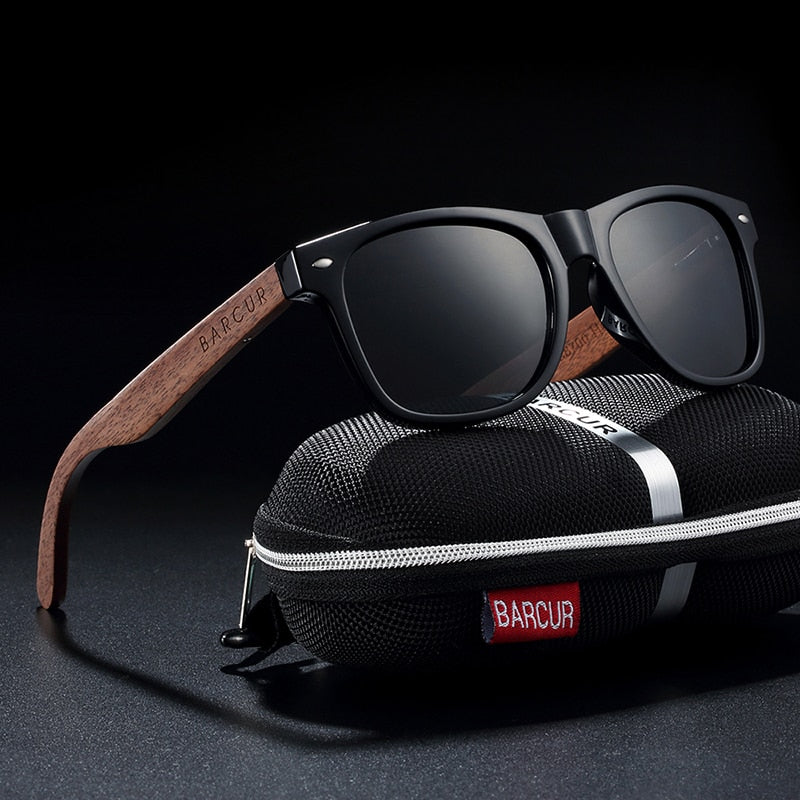 BARCUR Black Walnut Sunglasses Wood Polarized Sunglasses Men Glasses Men UV400 Protection Eyewear Wooden Original Box