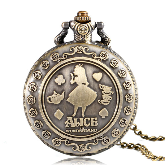 New Arrival Retro Alice in Wonderland Theme Bronze Quartz Pocket Watches Vintage Fob Watches Christmas Birthday Gift