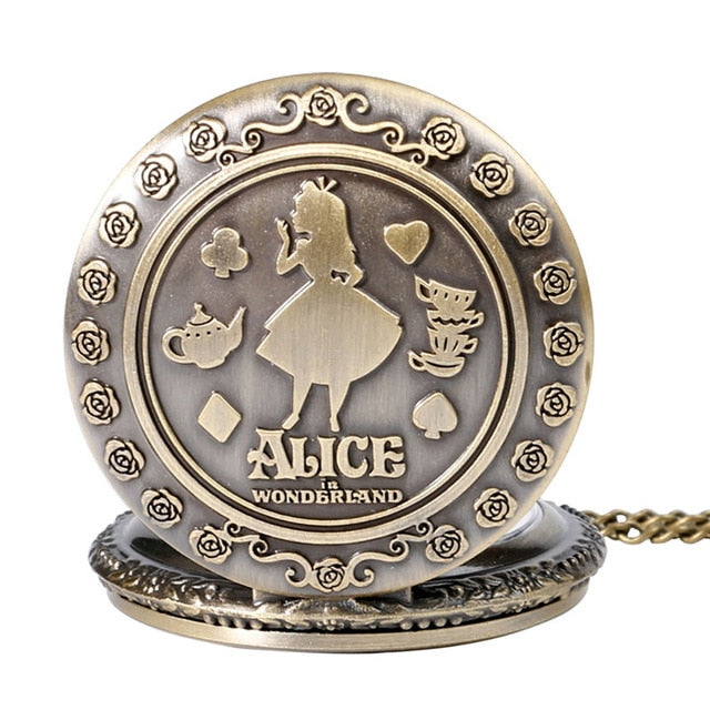 New Arrival Retro Alice in Wonderland Theme Bronze Quartz Pocket Watches Vintage Fob Watches Christmas Birthday Gift