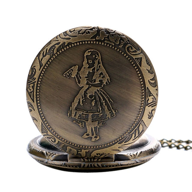 New Arrival Retro Alice in Wonderland Theme Bronze Quartz Pocket Watches Vintage Fob Watches Christmas Birthday Gift