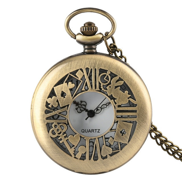 New Arrival Retro Alice in Wonderland Theme Bronze Quartz Pocket Watches Vintage Fob Watches Christmas Birthday Gift