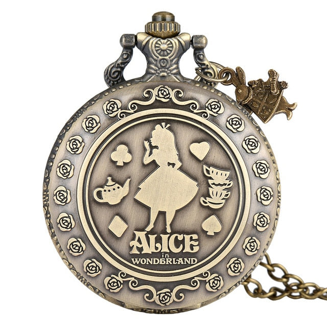 New Arrival Retro Alice in Wonderland Theme Bronze Quartz Pocket Watches Vintage Fob Watches Christmas Birthday Gift