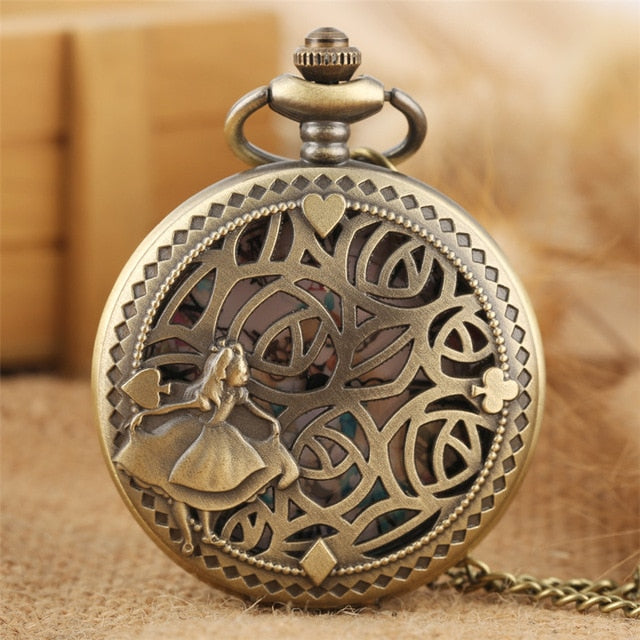 New Arrival Retro Alice in Wonderland Theme Bronze Quartz Pocket Watches Vintage Fob Watches Christmas Birthday Gift