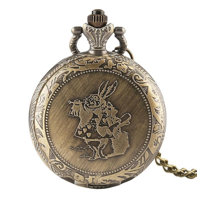 New Arrival Retro Alice in Wonderland Theme Bronze Quartz Pocket Watches Vintage Fob Watches Christmas Birthday Gift
