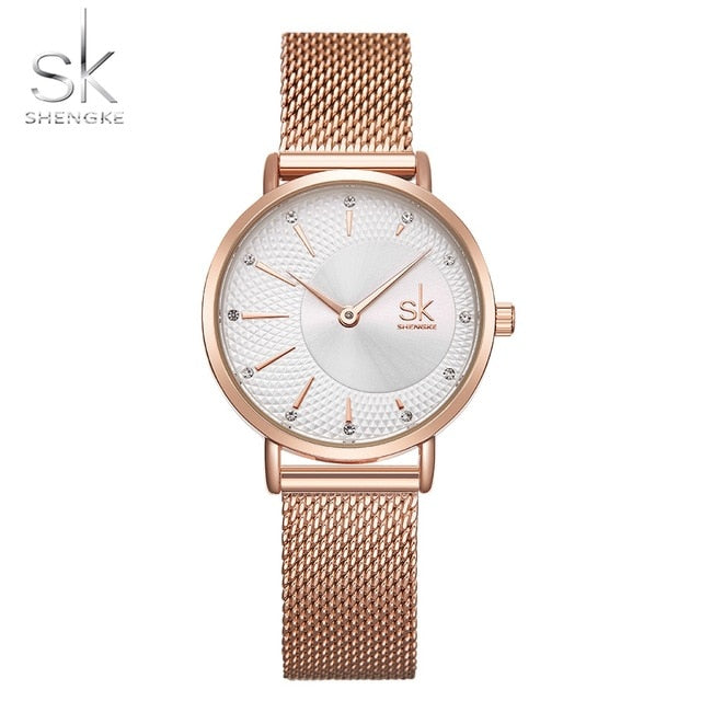 Shengke Quartz Watch Women Mesh Stainless Steel Watchband Casual Wristwatch Japan Movement Bayan Kol Saati Reloj Mujer 2019