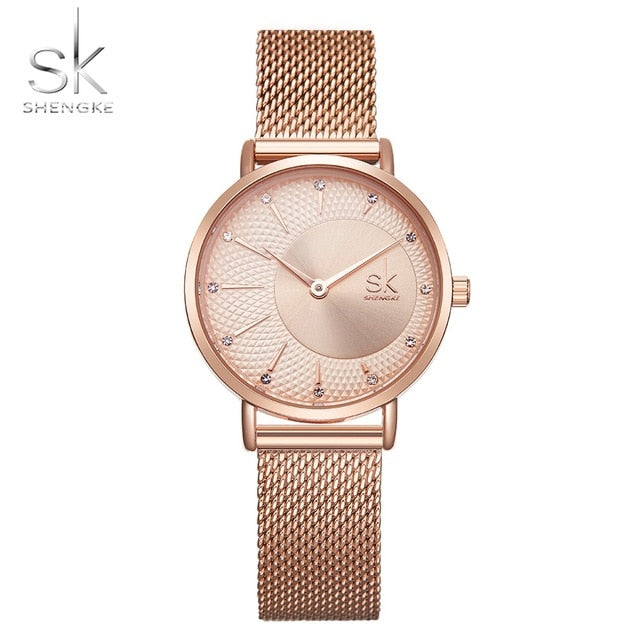 Shengke Quartz Watch Women Mesh Stainless Steel Watchband Casual Wristwatch Japan Movement Bayan Kol Saati Reloj Mujer 2019