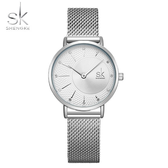 Shengke Quartz Watch Women Mesh Stainless Steel Watchband Casual Wristwatch Japan Movement Bayan Kol Saati Reloj Mujer 2019