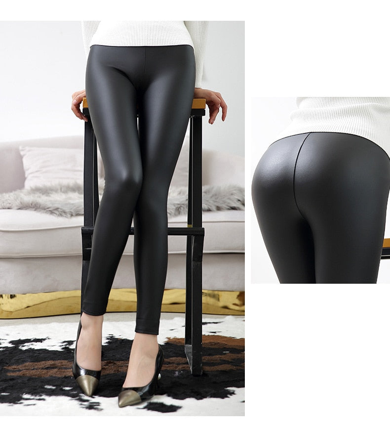High Waist Leather Leggings for Women Black Light&Matt Thin&Thick Femme Fitness PU Leggings Sexy Push Up Slim Pants