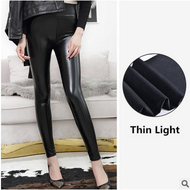 High Waist Leather Leggings for Women Black Light&Matt Thin&Thick Femme Fitness PU Leggings Sexy Push Up Slim Pants