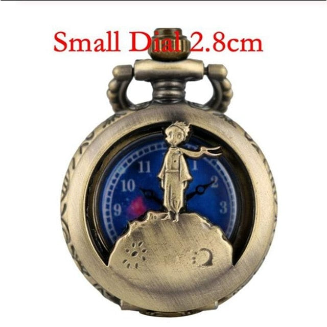Hot Selling Classic The Little Prince Movie Planet Blue Bronze Vintage Quartz Pocket FOB Watch Popular Gifts for Boys Girls Kids