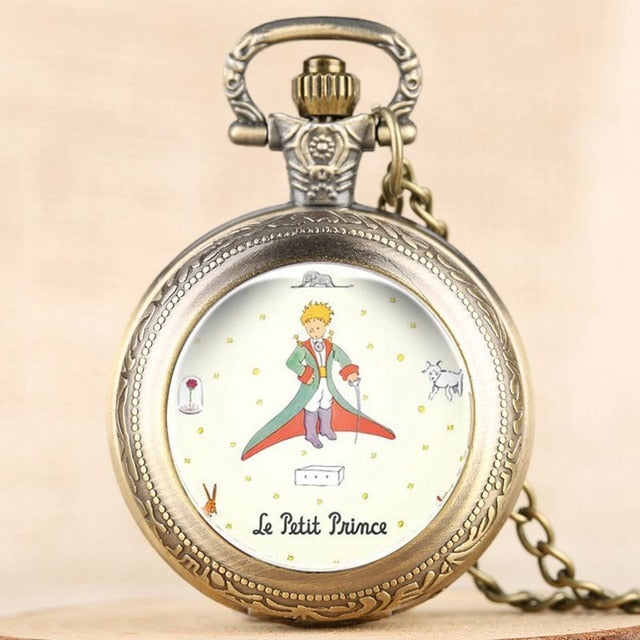 Hot Selling Classic The Little Prince Movie Planet Blue Bronze Vintage Quartz Pocket FOB Watch Popular Gifts for Boys Girls Kids