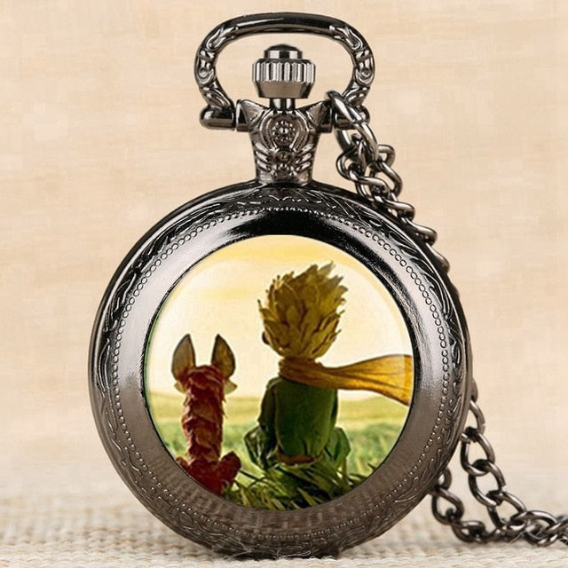 Hot Selling Classic The Little Prince Movie Planet Blue Bronze Vintage Quartz Pocket FOB Watch Popular Gifts for Boys Girls Kids