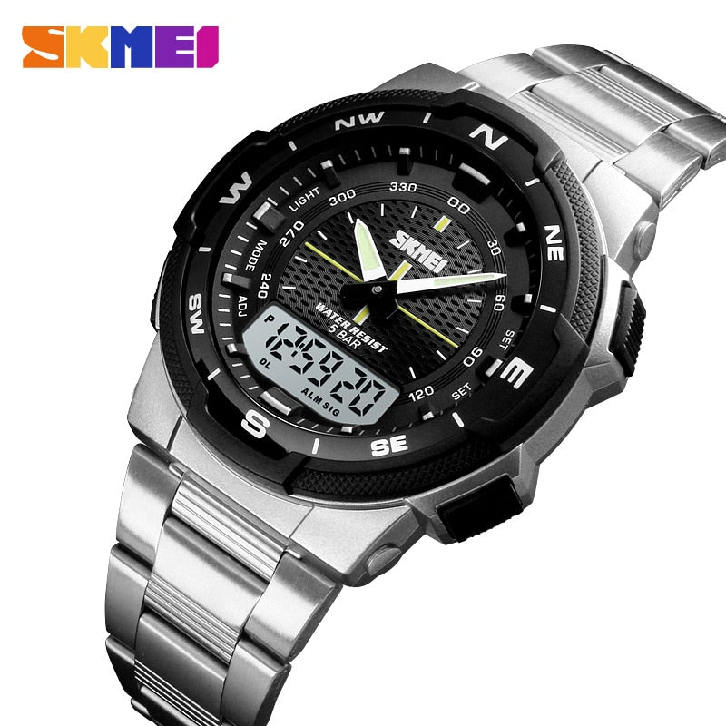 Men's Watch Fashion Sport Watches Stainless Steel Strap Mens Watches Stopwatch Chronograph Waterproof Wristwatch Men