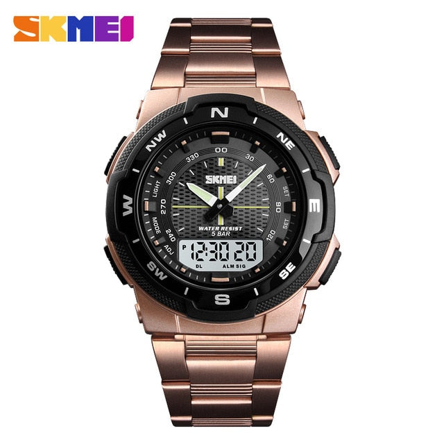 Men's Watch Fashion Sport Watches Stainless Steel Strap Mens Watches Stopwatch Chronograph Waterproof Wristwatch Men