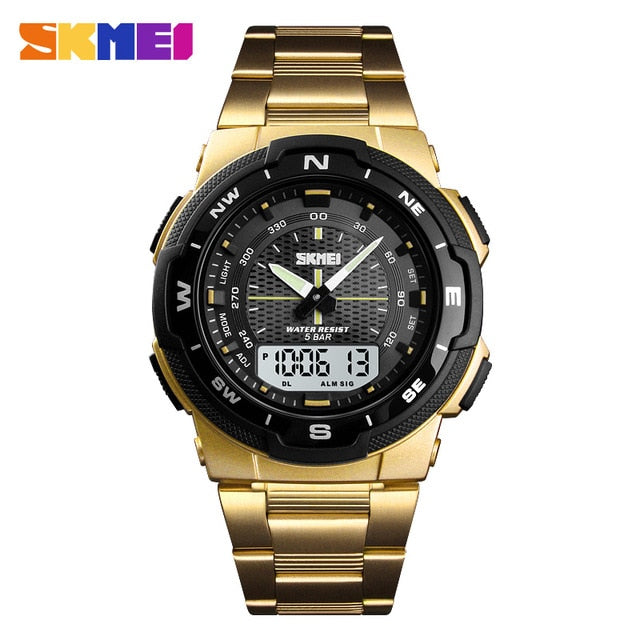 Men's Watch Fashion Sport Watches Stainless Steel Strap Mens Watches Stopwatch Chronograph Waterproof Wristwatch Men