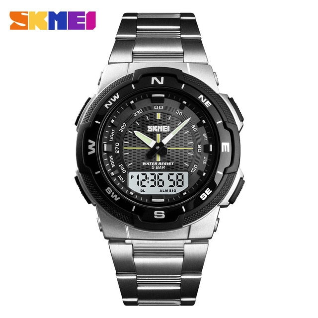 Men's Watch Fashion Sport Watches Stainless Steel Strap Mens Watches Stopwatch Chronograph Waterproof Wristwatch Men