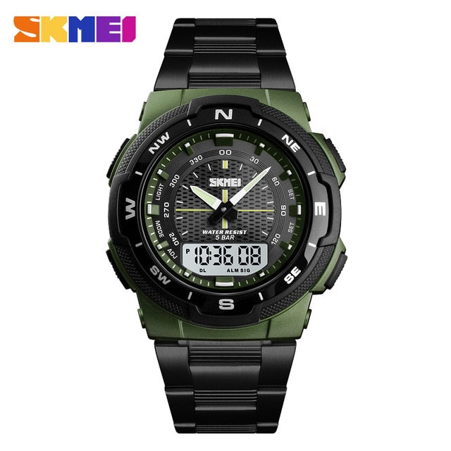 Men's Watch Fashion Sport Watches Stainless Steel Strap Mens Watches Stopwatch Chronograph Waterproof Wristwatch Men