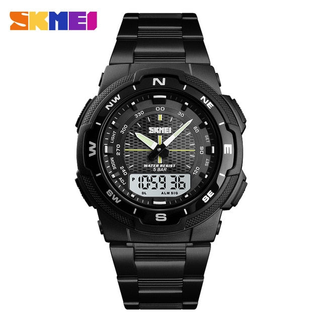 Men's Watch Fashion Sport Watches Stainless Steel Strap Mens Watches Stopwatch Chronograph Waterproof Wristwatch Men