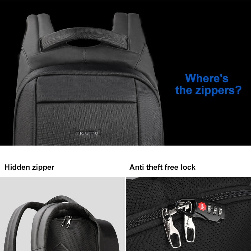 Hidden Anti theft Zipper 15.6 inch Men School Laptop Backpacks Water Repellent Travel 20L Multi USB Charger Male Mochila women