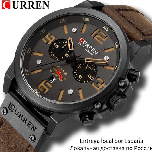 Mens Watches Top Luxury Brand Waterproof Sport Wrist Watch Chronograph Quartz Military Genuine Leather Relogio Masculino