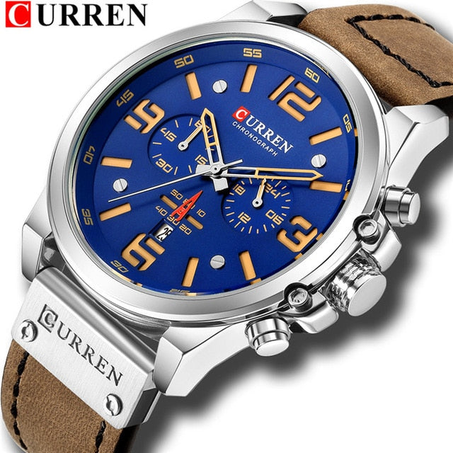 Mens Watches Top Luxury Brand Waterproof Sport Wrist Watch Chronograph Quartz Military Genuine Leather Relogio Masculino