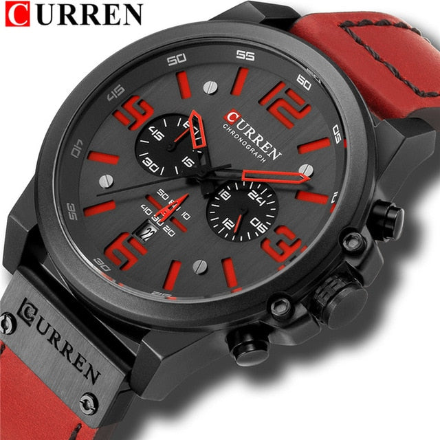 Mens Watches Top Luxury Brand Waterproof Sport Wrist Watch Chronograph Quartz Military Genuine Leather Relogio Masculino