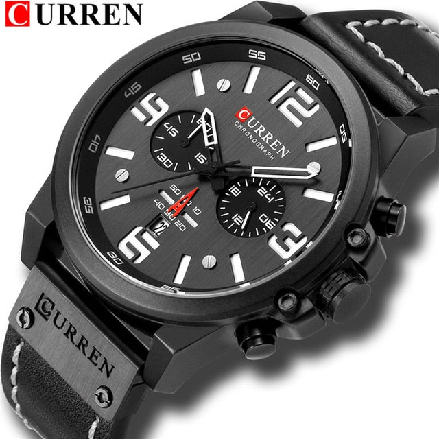 Mens Watches Top Luxury Brand Waterproof Sport Wrist Watch Chronograph Quartz Military Genuine Leather Relogio Masculino