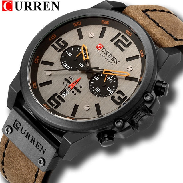 Mens Watches Top Luxury Brand Waterproof Sport Wrist Watch Chronograph Quartz Military Genuine Leather Relogio Masculino