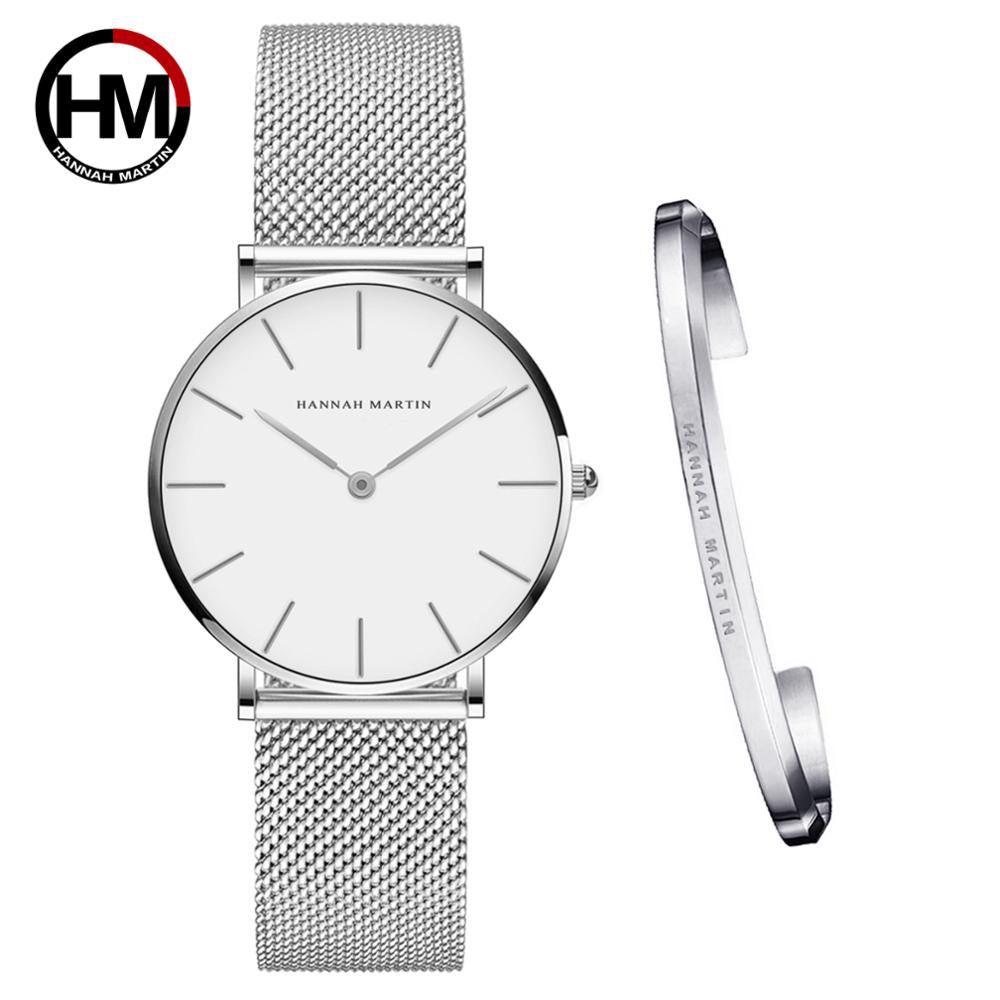 Women Watch 1 set Bracelet Japan Quartz Movement Simple Waterproof Rose Gold Stainless Steel Mesh Ladies watch relogio feminino