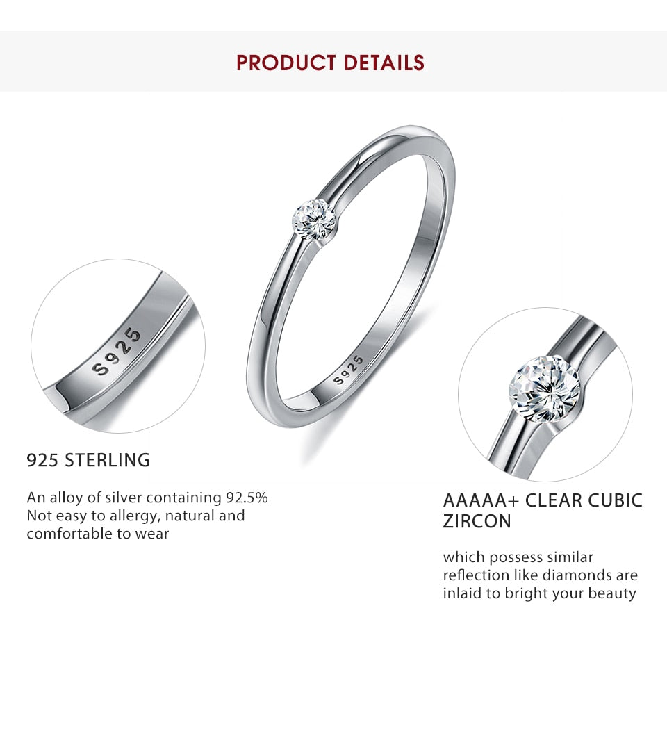 SILVERHOO 925 Sterling Silver Rings for Women Cute Zircon Round Geometric 925 Silver Wedding Ring Fine Jewelry Minimalist Gift