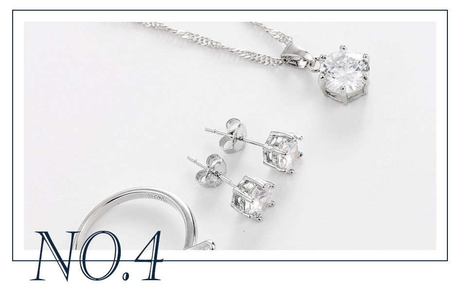 2018 Hot Sale Silver Color Fashion Jewelry Sets Cubic Zircon Statement Necklace & Earrings Rings Wedding Jewelry for Women Gift