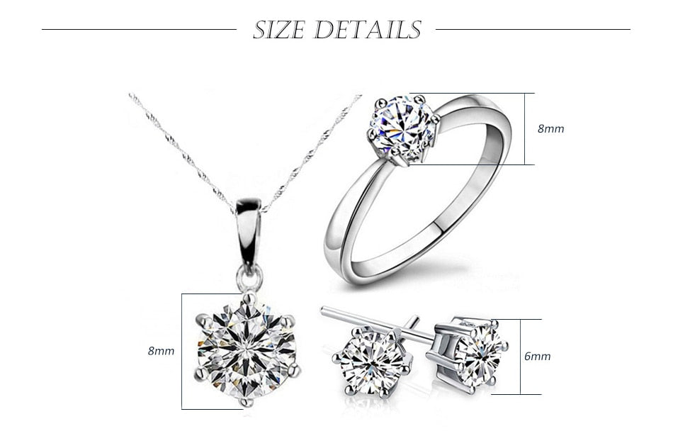 2018 Hot Sale Silver Color Fashion Jewelry Sets Cubic Zircon Statement Necklace & Earrings Rings Wedding Jewelry for Women Gift