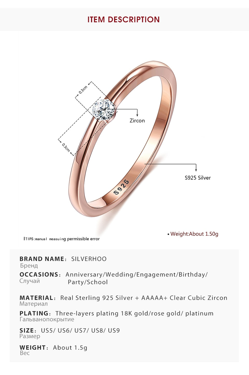 SILVERHOO 925 Sterling Silver Rings for Women Cute Zircon Round Geometric 925 Silver Wedding Ring Fine Jewelry Minimalist Gift